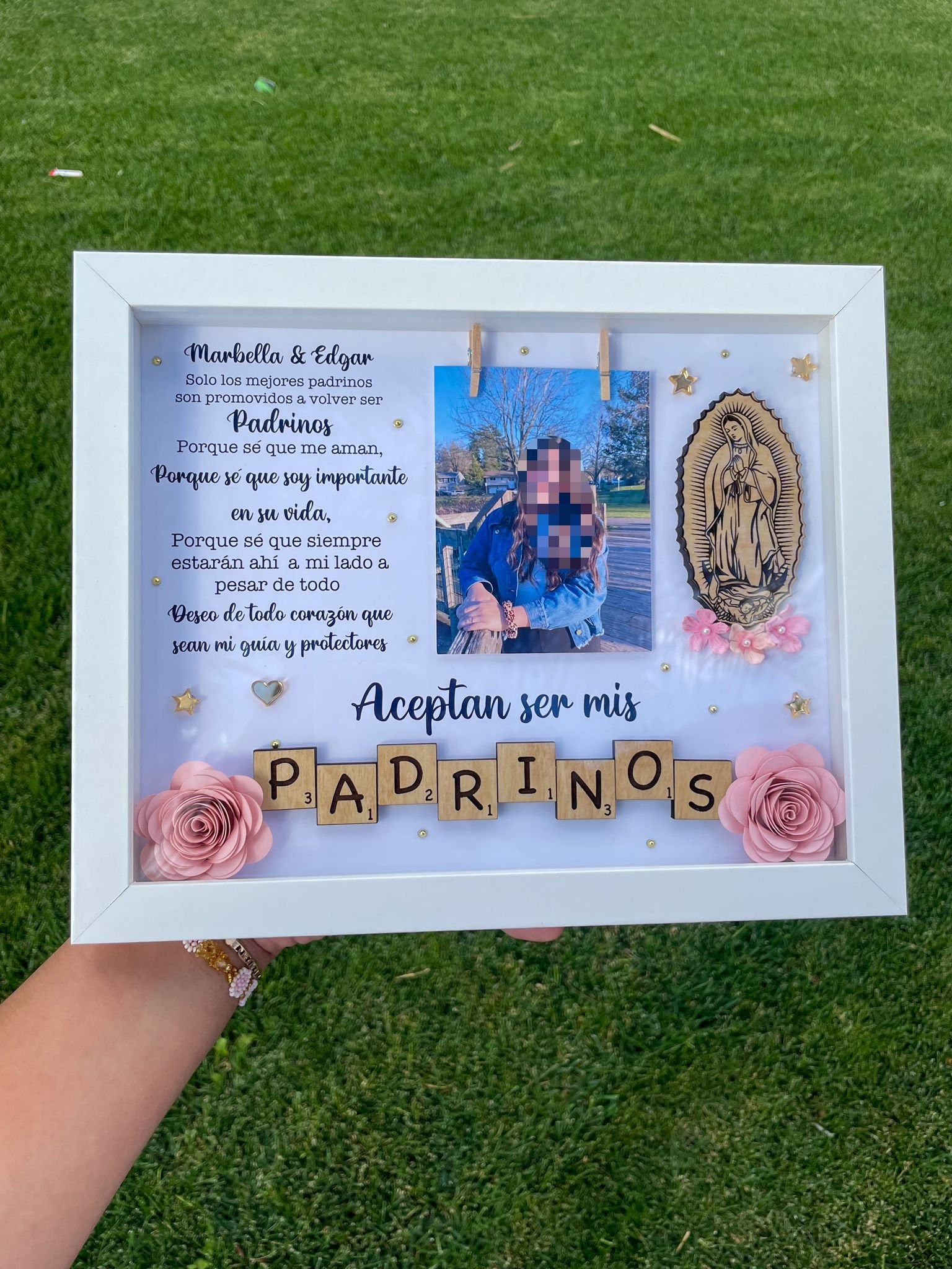 Godparents Proposal Shadow Box with rosary | Godparents gift with Virgin of Guadalupe