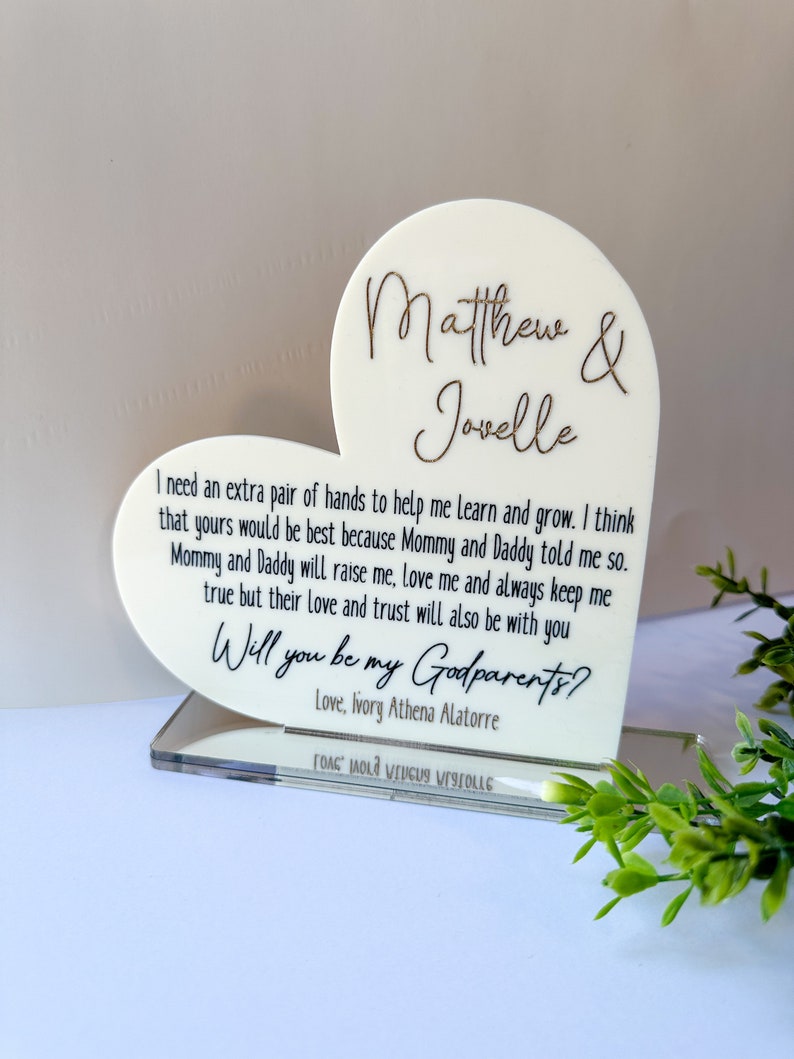 Proposal for Godparents / Acrylic heart for godparents / Gift for godmother godfather image 4