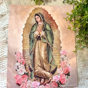 Image of the Virgin of Guadalupe | Poster 8x10 Virgin Mary with gold laminate / Images for Shadow box /