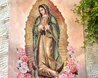 Virgin of Guadalupe Image | Poster 8x10 Virgin Mary with gold laminate / Images for Shadow box /