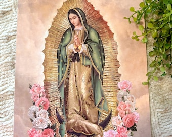 Virgin of Guadalupe Image | Poster 8x10 Virgin Mary with gold laminate / Images for Shadow box /