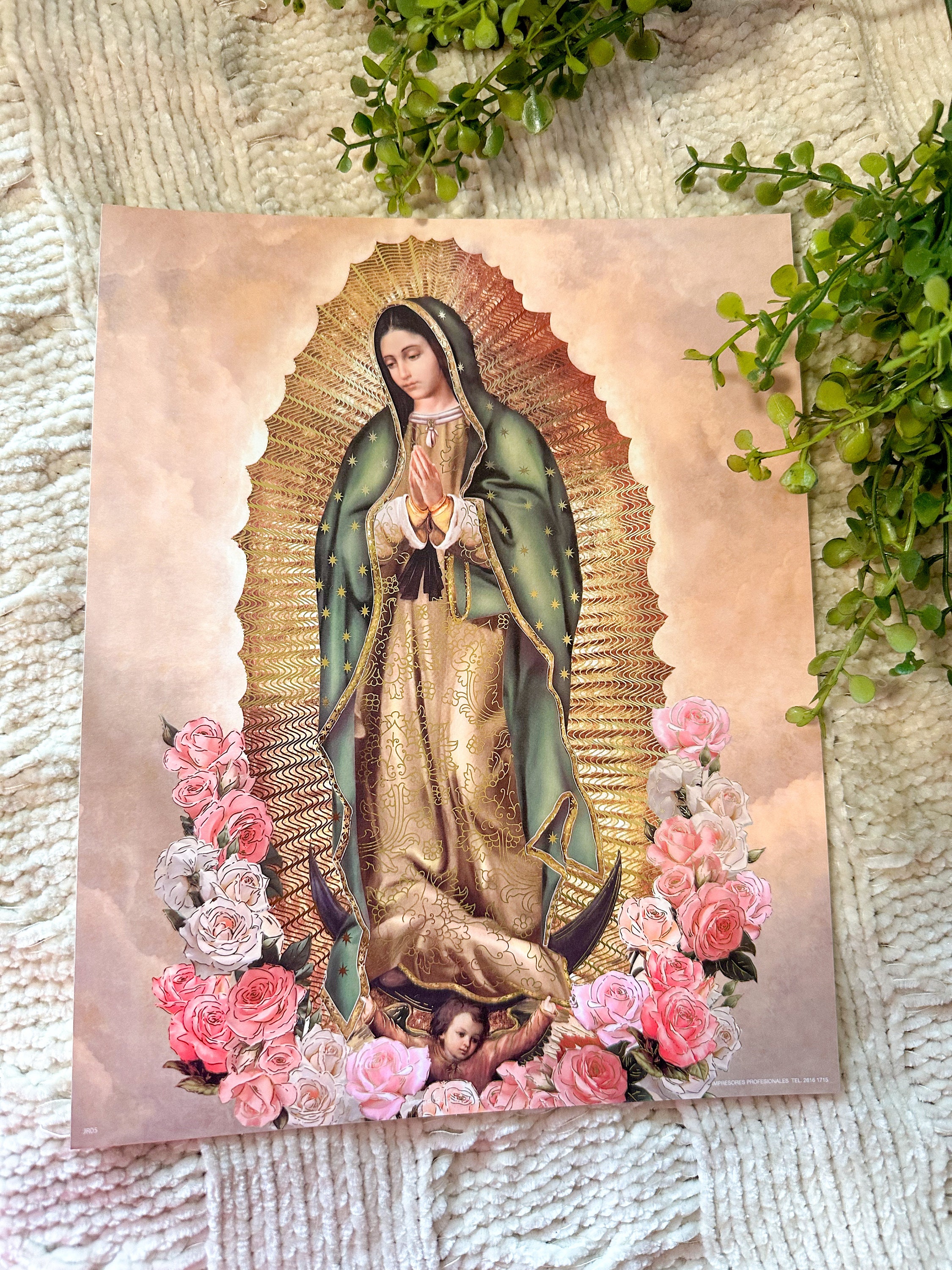 Cuadro Virgen De Guadalupe Replica 42x30 Cm Nogal Rosas