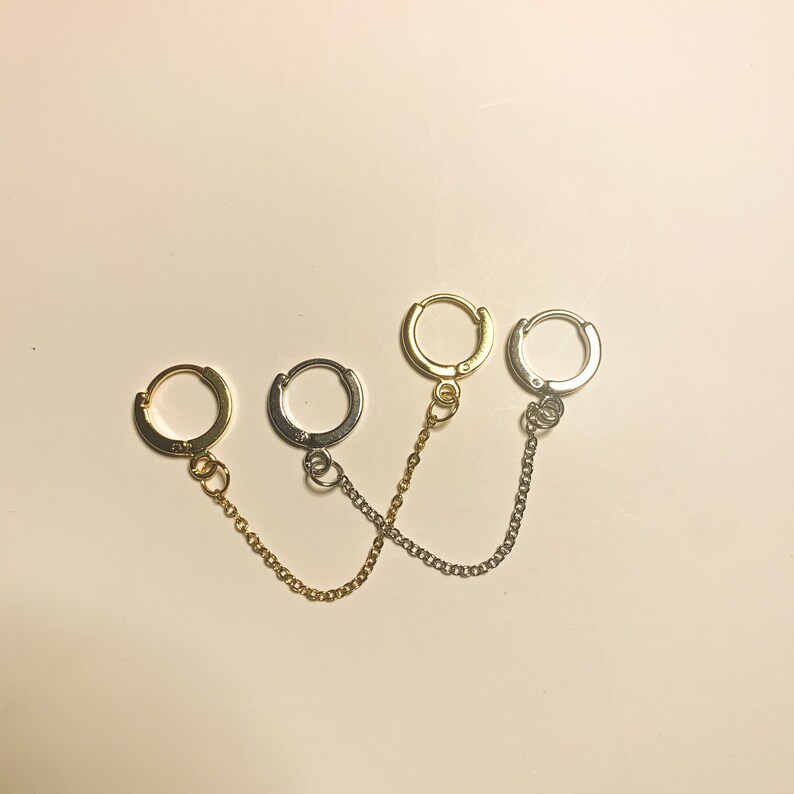 Hoop earrings double chain hoops huggie dainty earrings Etsy