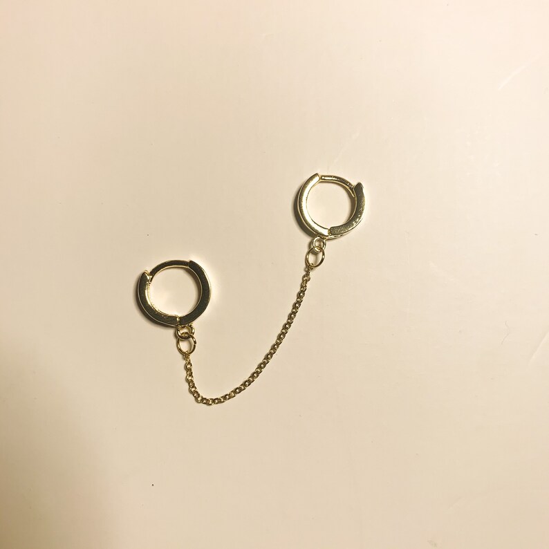 Hoop earrings double chain hoops huggie dainty earrings Etsy