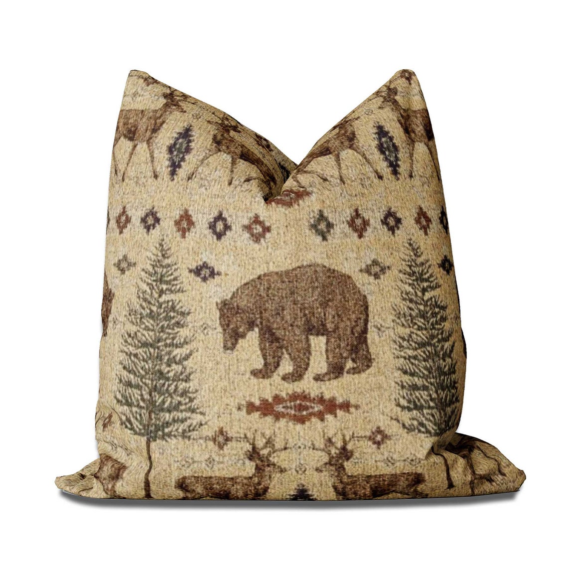 Bear Pine Pillow Cover Winter Cabin Chenille Jacquard Pillow Etsy