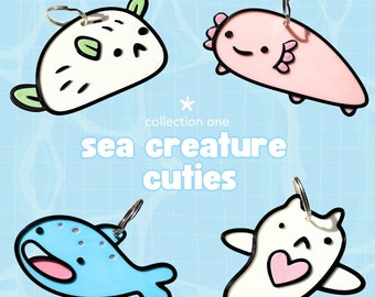 Porte-clés créatures marines : lapin de mer, Axolotl, Clione, requin baleine