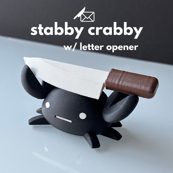 Stabby Crabby, Jace Crab with letter opener in glitter black