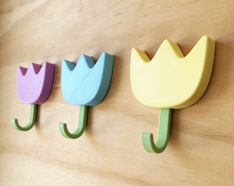 Set of Cute Pastel Tulip Wall Hooks - Functional and Stylish Home Decor