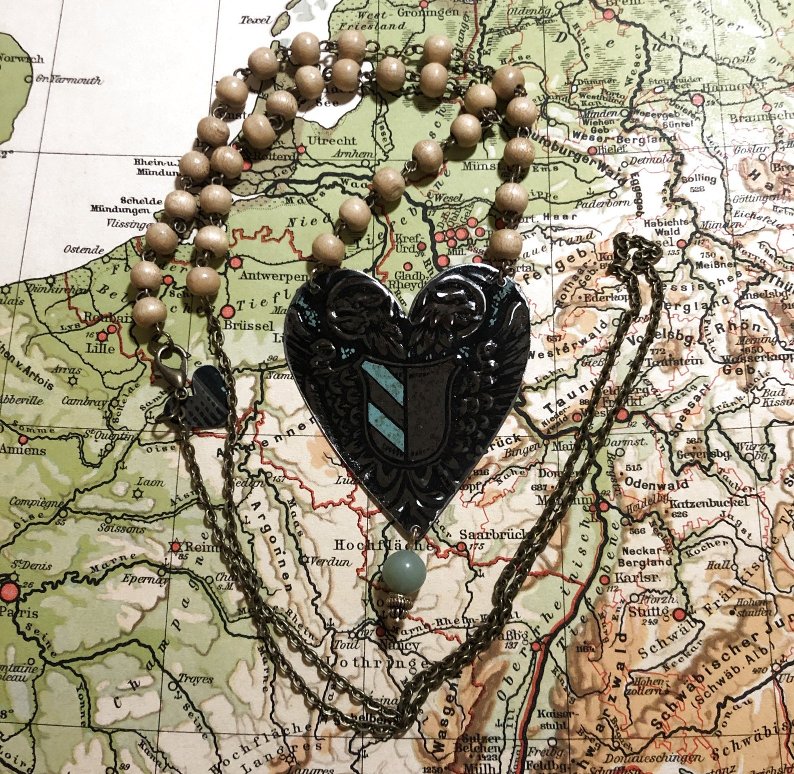 Tin Heart Necklace Medieval Coat of Arms Upcycled Vintage Etsy