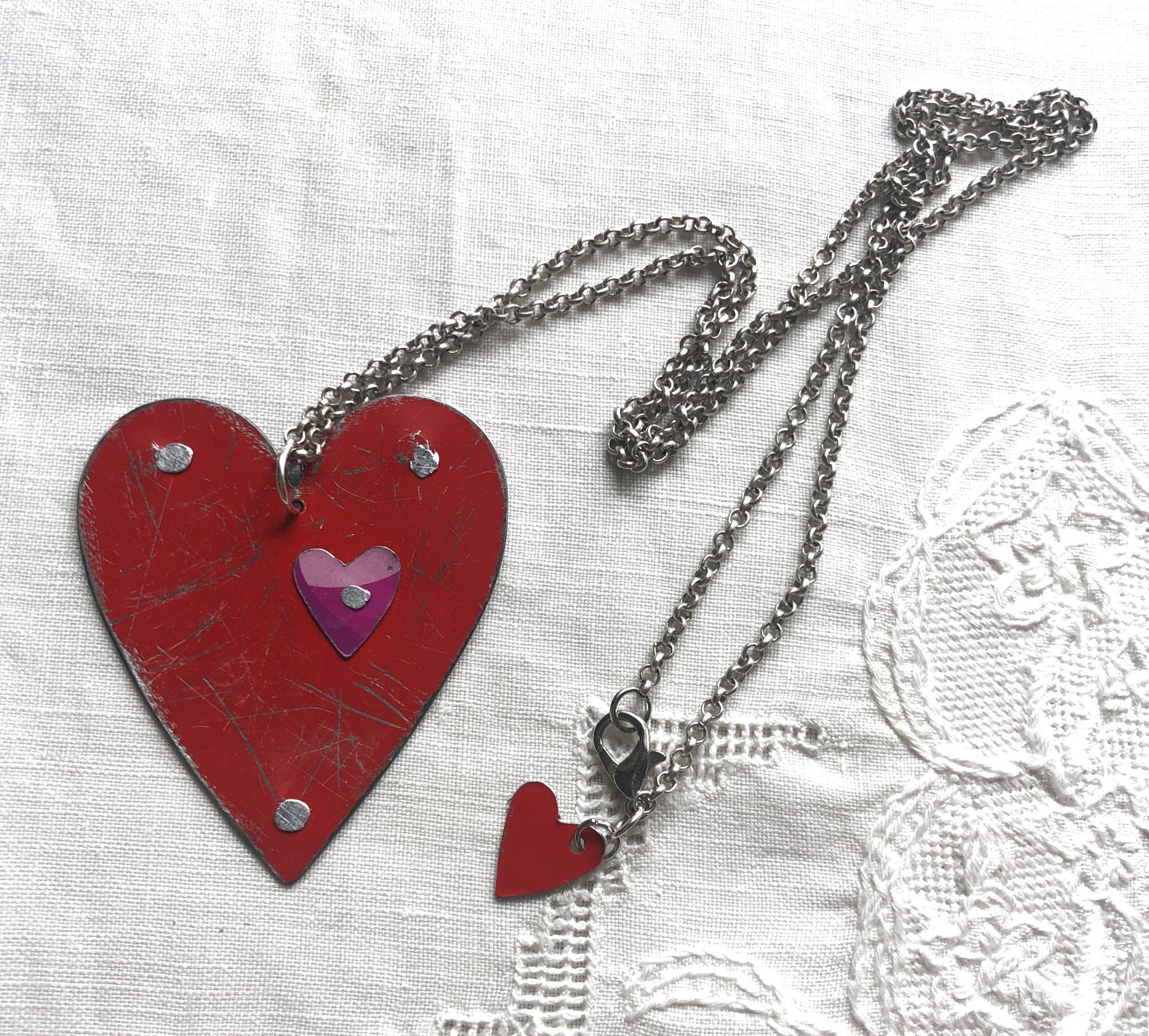 Tin Heart Necklace Reversable & Distressed Heart Marriage Etsy