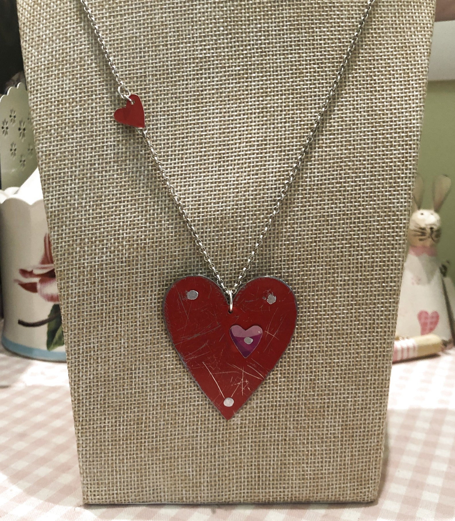 Tin Heart Necklace Reversable & Distressed Heart Marriage Etsy