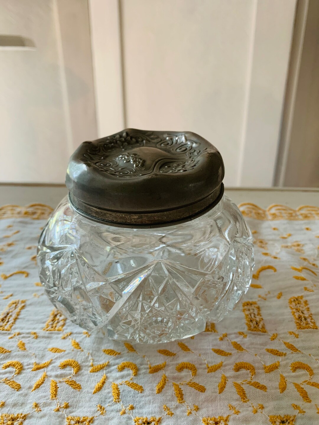 Vintage Glass Vanity Jar Etsy