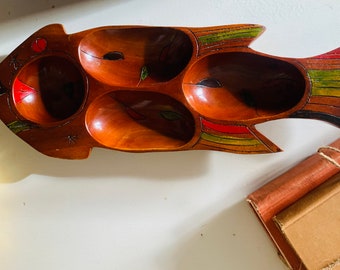 Vintage Wood Carved Fish Platter