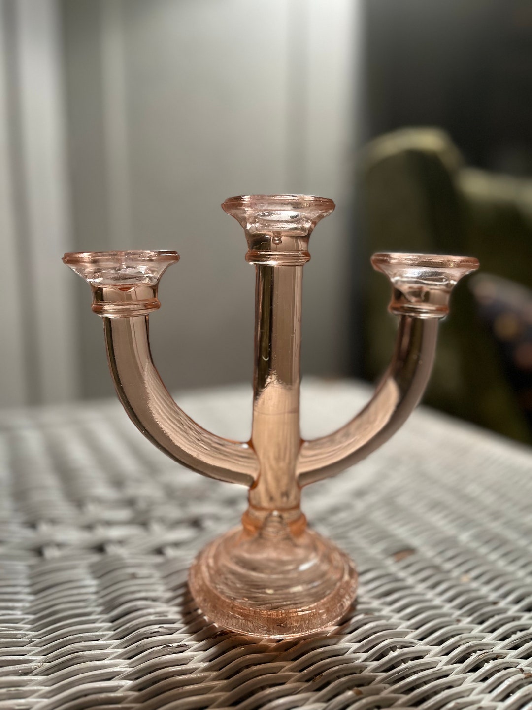 Vintage Pink Glass Candlestick Holder Etsy