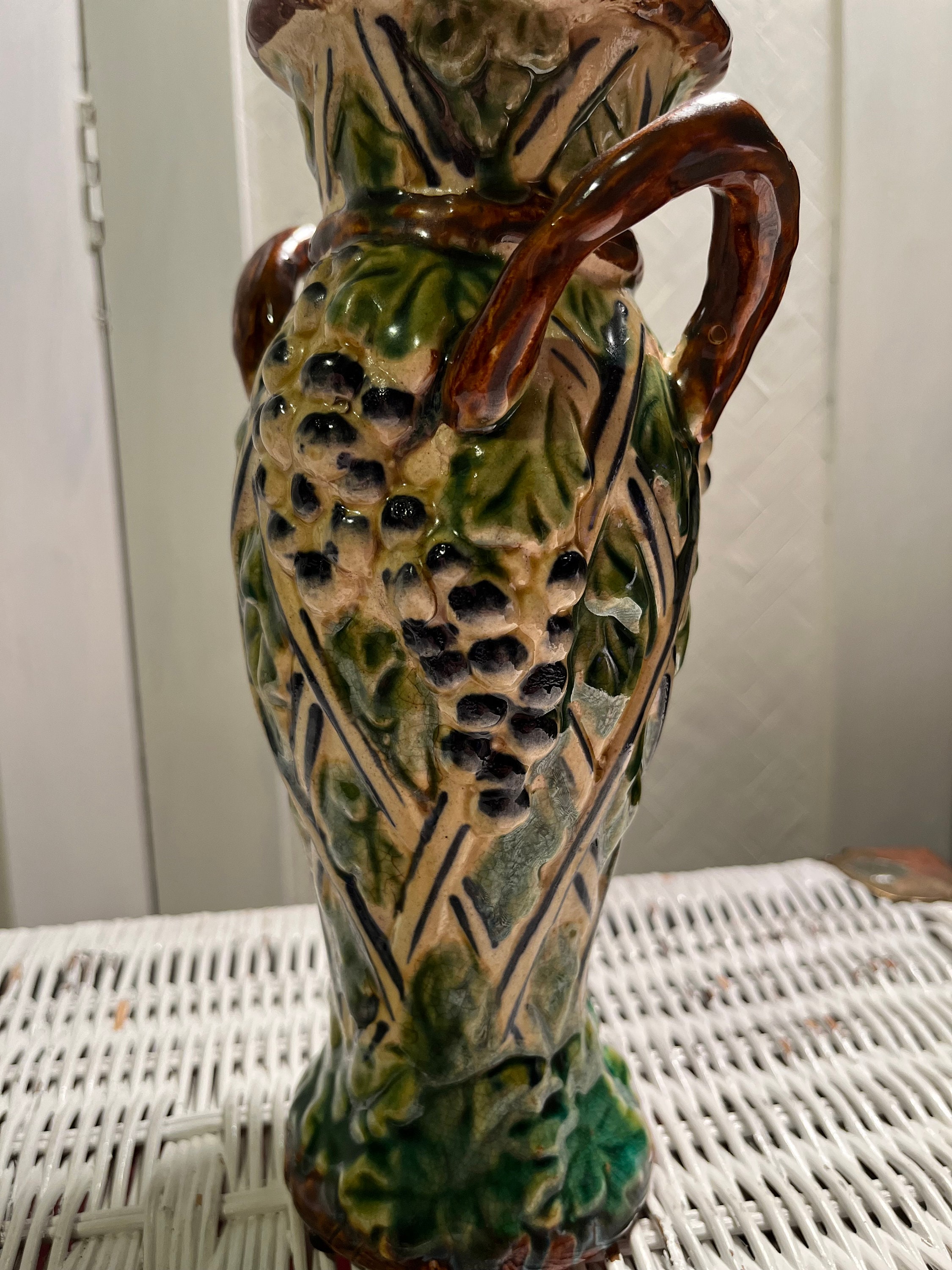 Vintage Majolica Pottery Vase - Etsy
