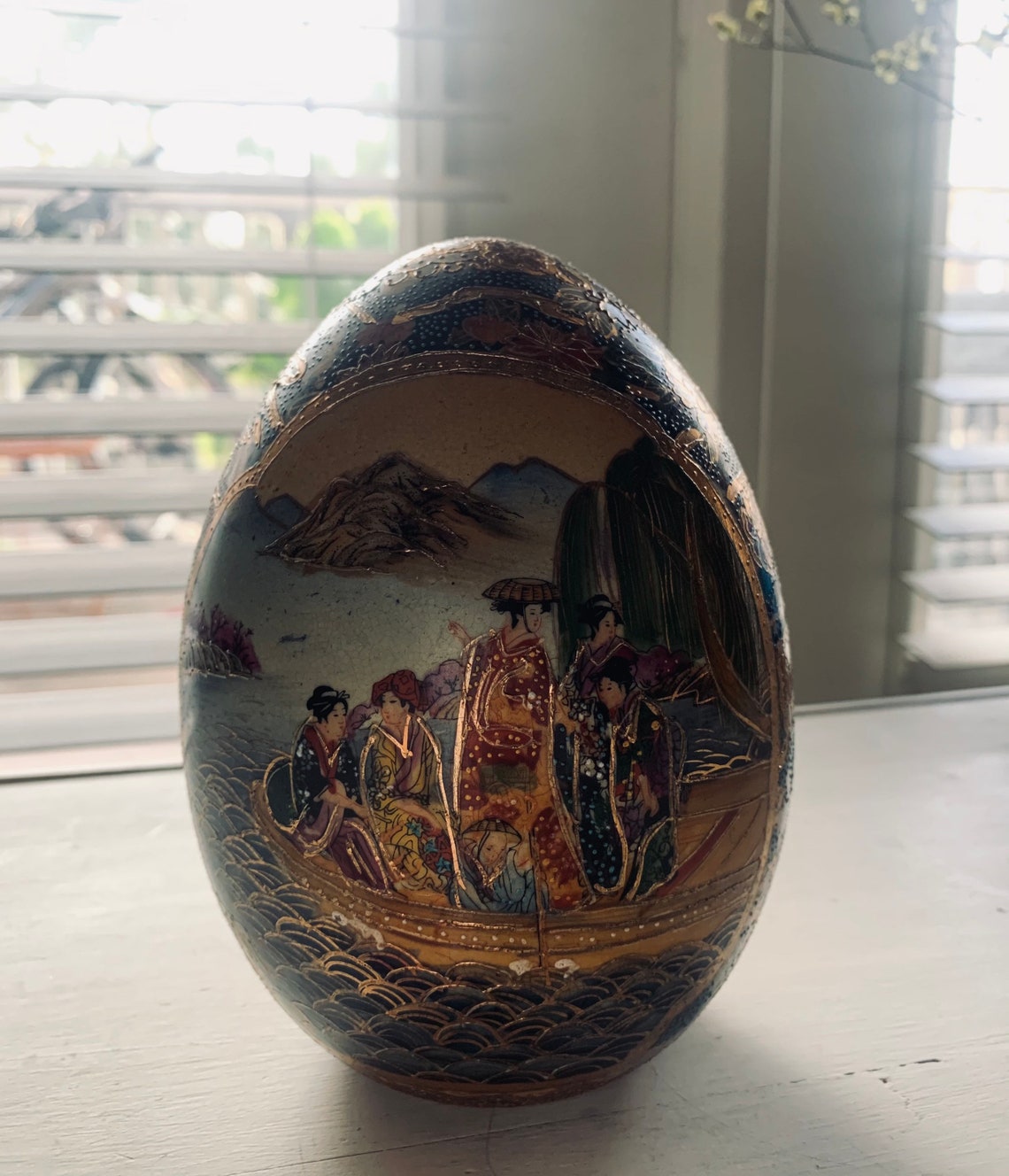 Vintage Satsuma Large Porcelain Egg Etsy