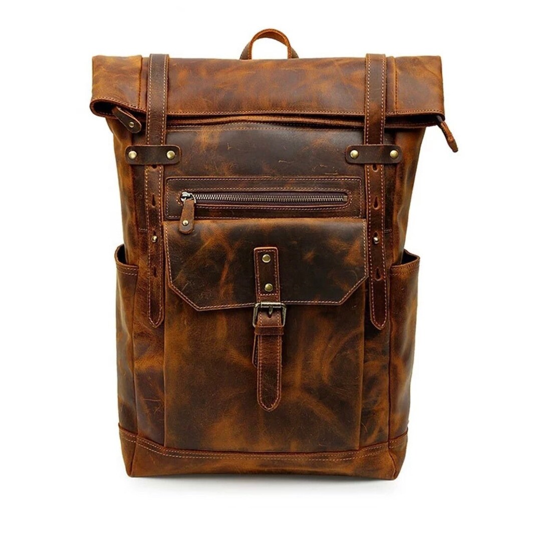 Premium Leather Rolltop Backpack Men Rolltop Backpack - Etsy