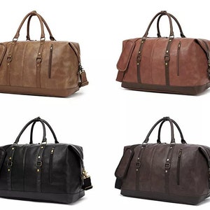 Cadeau fête des pères, sac polochon en cuir végétalien, bagage à main, sac pour homme marron, sac de voyage pour homme, polochon en cuir végétalien, sacs de week-end