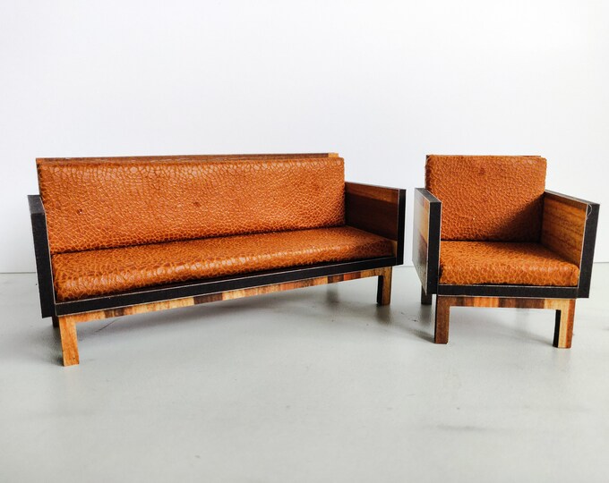 Midcentury Modern Dollhouse Furniture Sofa and Chair. Armchair With
