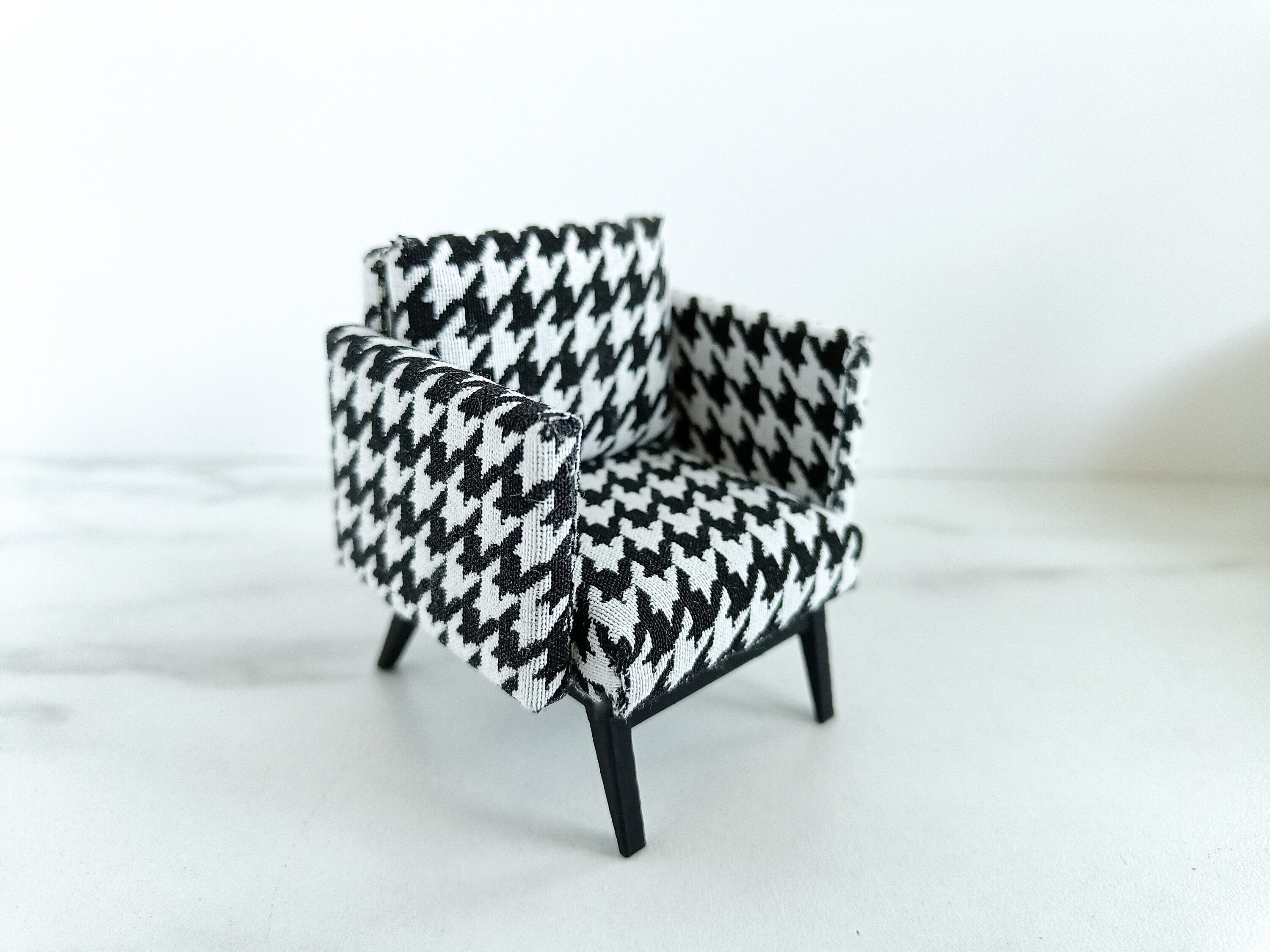 Black and White Houndstooth Fabric - 2.5 Big Size Black Houndstooth Print  Fabric for Home Decor, Chair Upholstery Fabric by The Yard