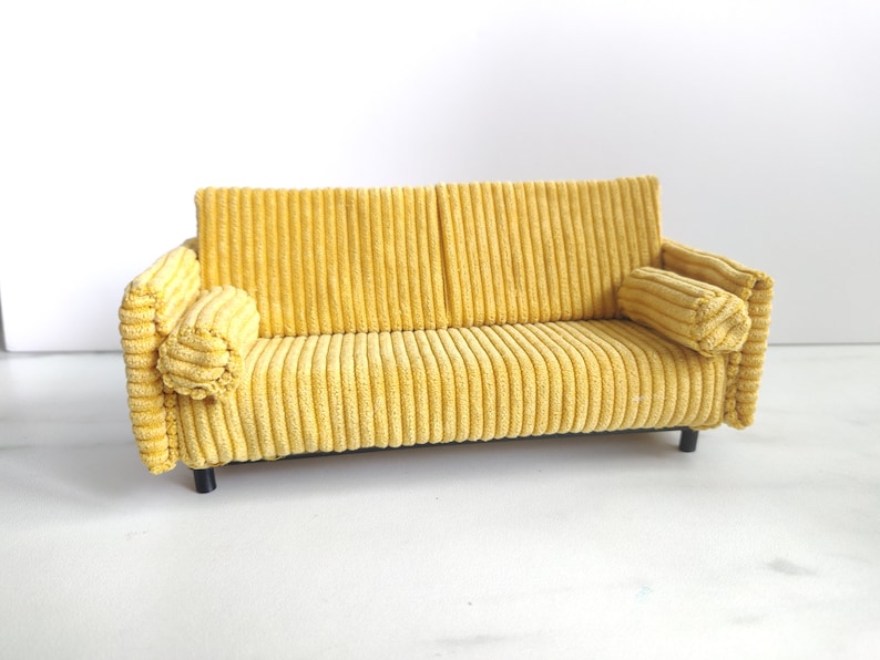 modern couch design interior furniture Handm,ade 112 1:12 minicouch Modern miniature dollhouse sofa couch yellow corduroy