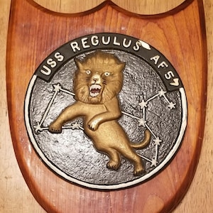 Vintage USS Regulus AF-57 Military Navy Ship Emblem Wood Wall Plaque Chalkware