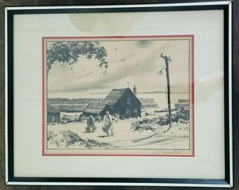 Lithograph Maritime Watercolor Gordan Grant Marine Deep Creek Shabby Decor Picture Docks Fishing Retro Boat