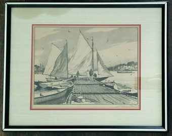 Lithograph Maritime Watercolor Gordan Grant Marine Deep Creek Shabby Decor Picture Docks Fishing Retro Boat