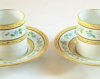 Ceralene A Raynaud Limoges Diplomat Blue Cream Soup Bowl and Saucer Footed Gold Ceralene A Raynaud Limoges Diplomat Blue Cream Soup Bowl and Saucer Footed Gold