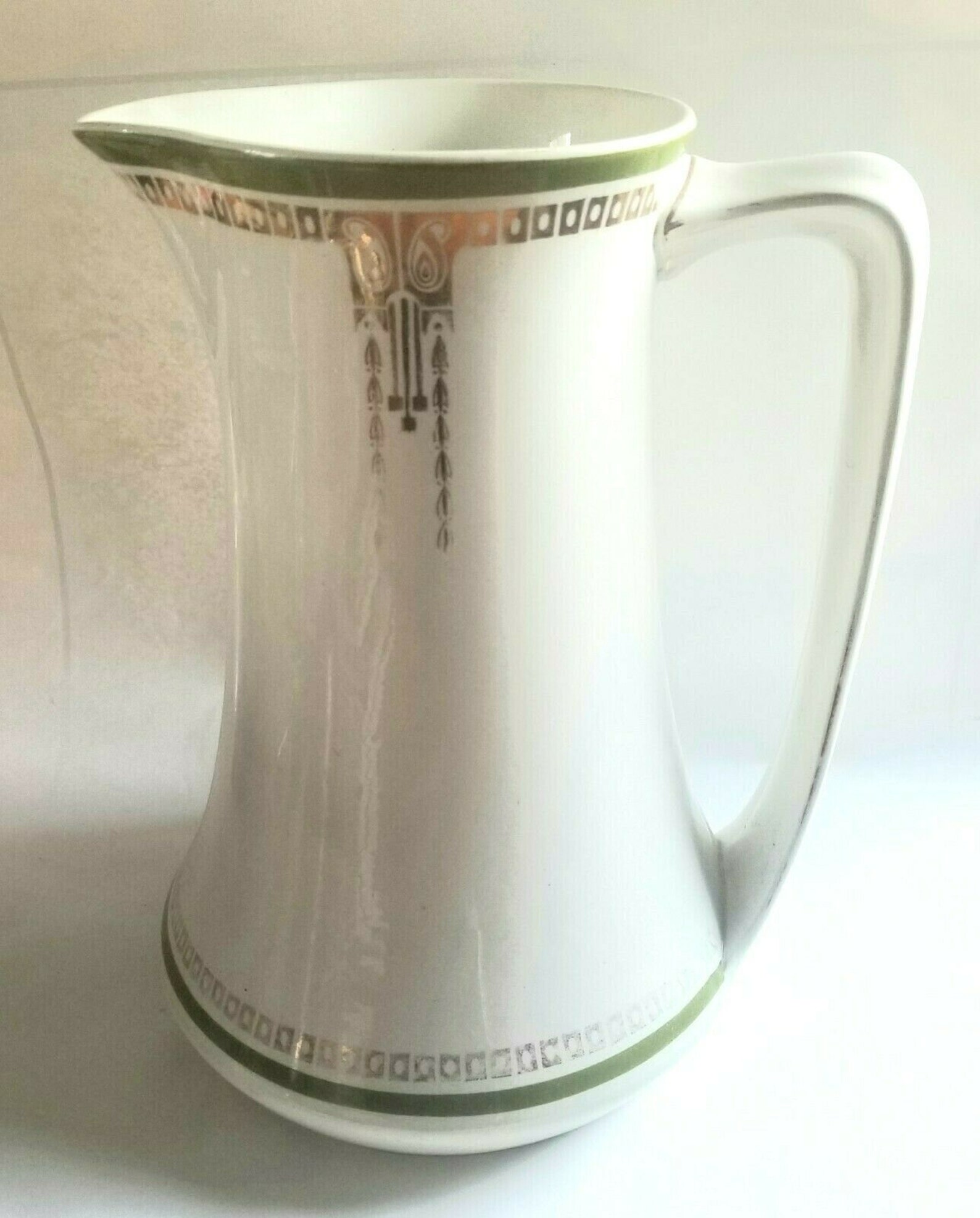 Franz Anton Mehlem Bonn Germany Porcelain Pitcher Green Gold Etsy