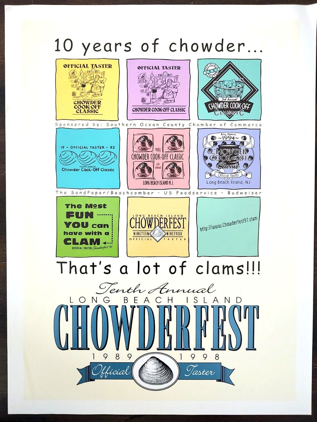 1998 Lbi Chowderfest Poster 10th Anniversary Long Beach Island Nj Vintage 18X24 Etsy