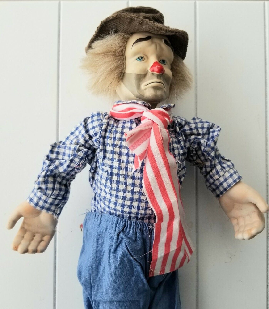 Vintage Porcelain Clown Doll Hobo Circus Emmett Kelly Style 15 Burlap