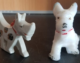 Lot Of 2 Smith White Milk Glass Scottie Westie Dog And Ceramic Figurine Vintage