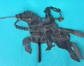 Vintage Tin Medieval Knight Jousting Lance And Horse Weathervane Folk Art Rare