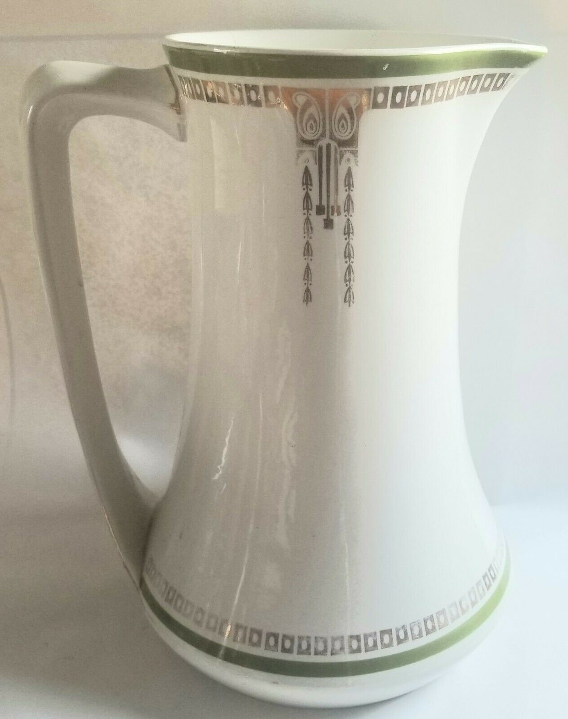 Franz Anton Mehlem Bonn Germany Porcelain Pitcher Green Gold Etsy