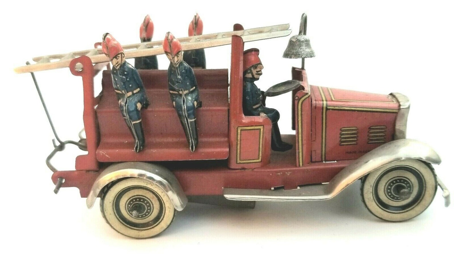 Vintage German Tin Toy Fire Truck Litho Wind Up with Raiseable Etsy