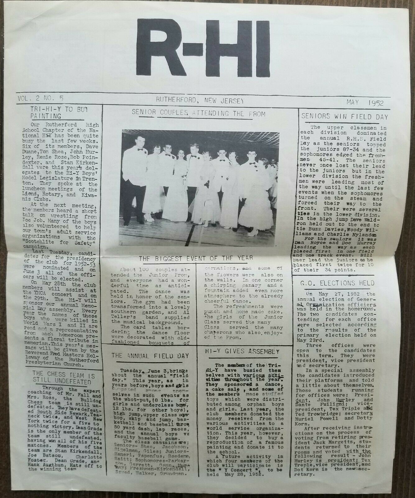 Vintage May 1952 Rutherford NJ High School Newspaper Rhi New Etsy
