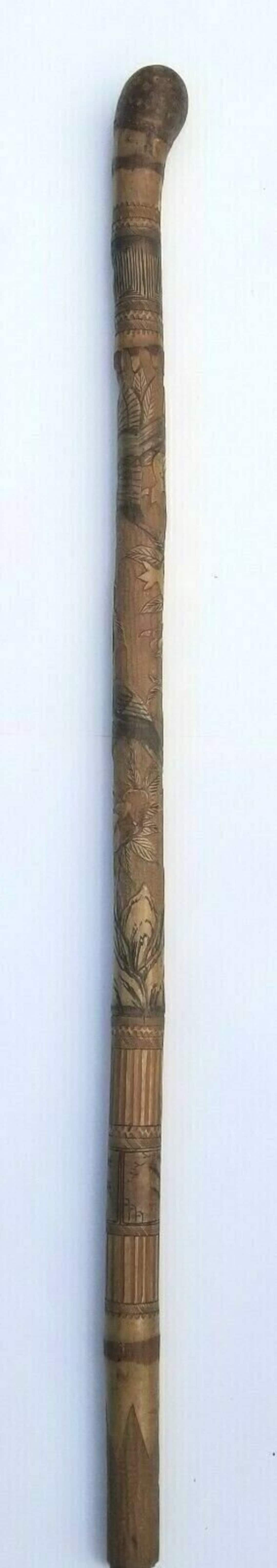 Vintage Hidden Pool Cue Walking Stick Hand Carved Bamboo Asian