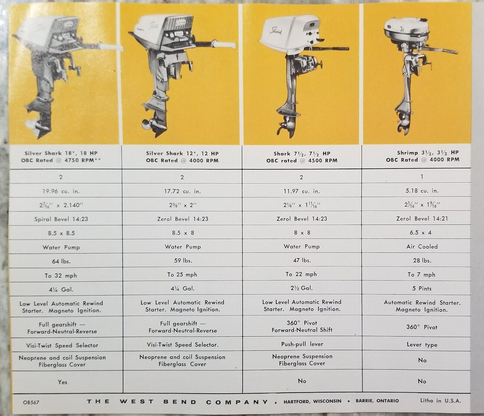 1962 West Bend Shark Boat Outboard Motor Brochure With Price Etsy