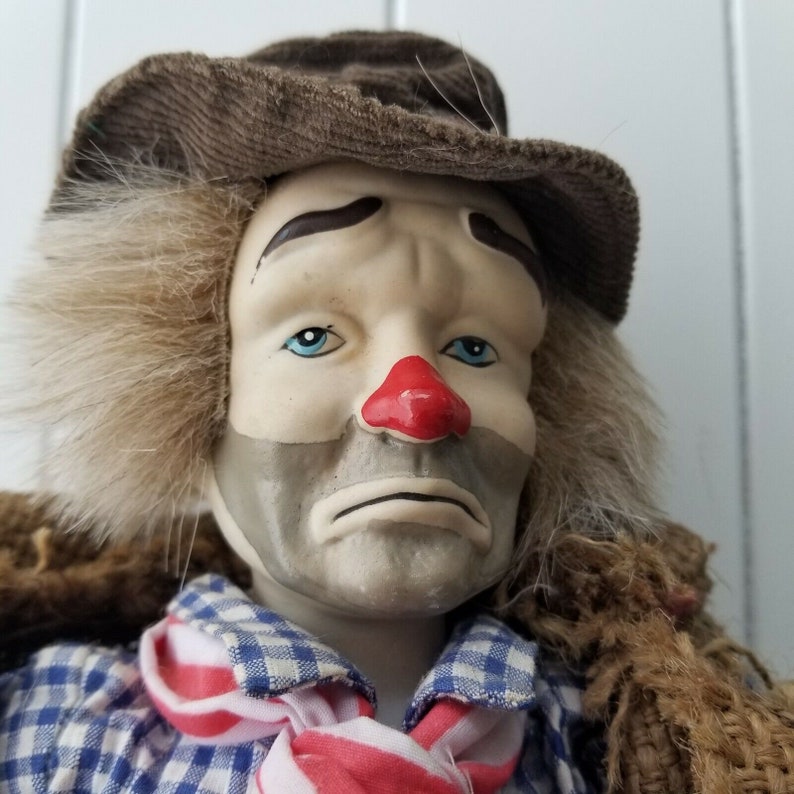 Vintage Porcelain Clown Doll Hobo Circus Emmett Kelly Style 15 Burlap