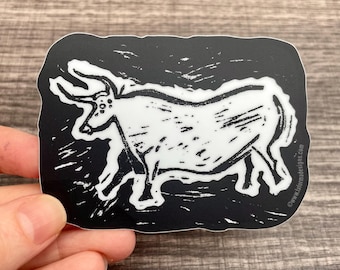 Aurochs from the Lascaux Caves Sticker, Paleolithic Historical Cave Art