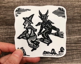 Witch's Night Ride Sticker, Historical Wicca Heathen Pagan Devil Demon Design