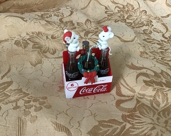 1991 Coca Cola Christmas Ornament Mice on Carton of Coke