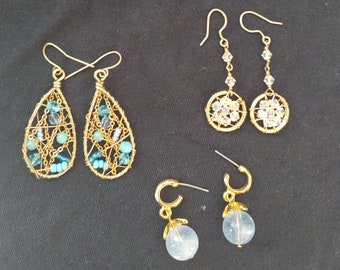 YOU CHOOSE blue tone earrings, water, gold, boho, chic