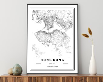 City Map Print Anniversary Gift Wedding Gift Hong Kong Map Print Map Wall Art Minimalist Map Print Travel