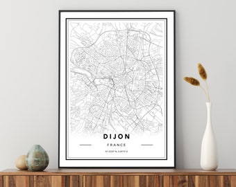 France prints Travel maps wall art posters Dijon wall art prints Map print of Dijon Dijon poster Dijon map print