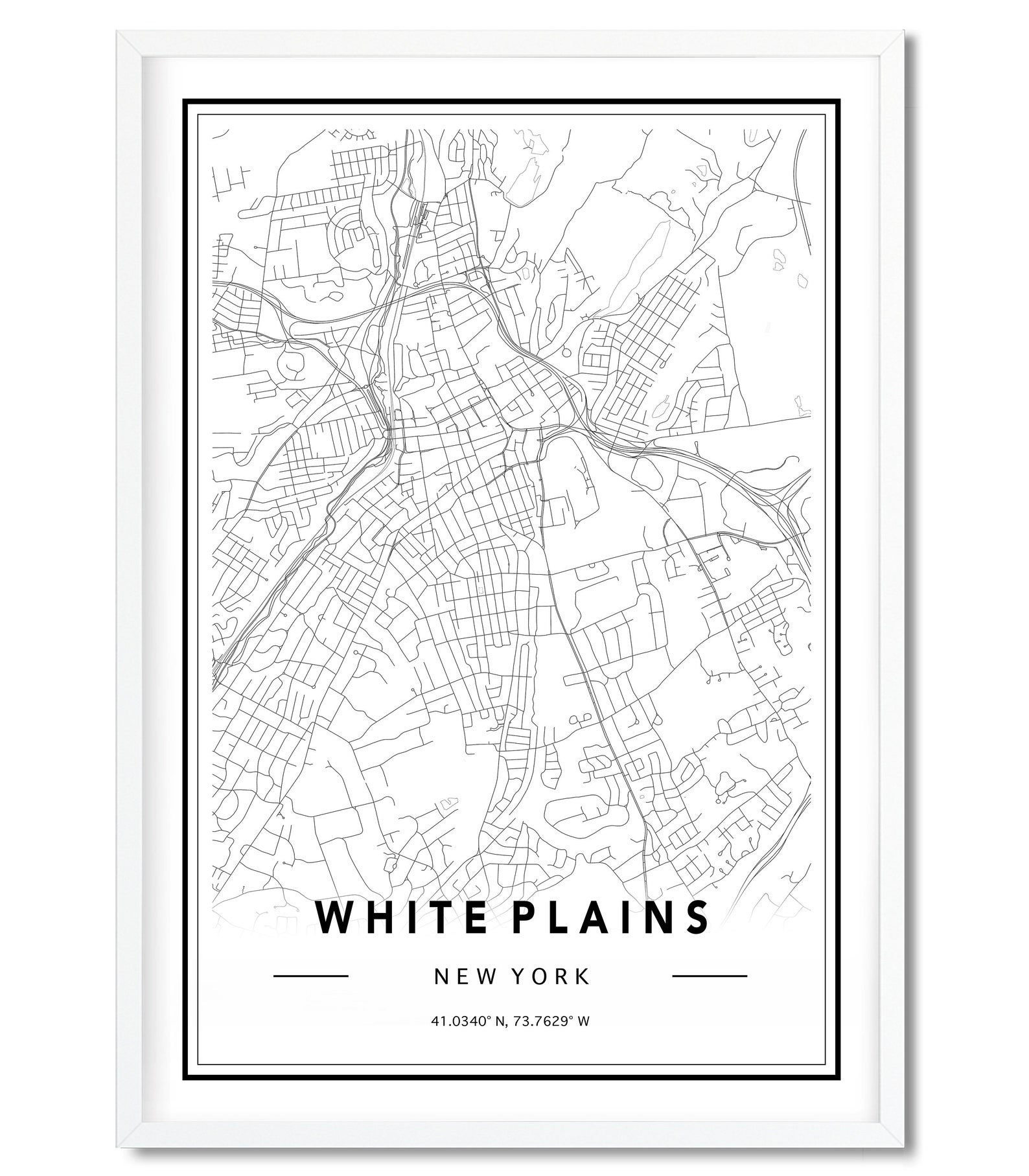 White Plains NY Map Print Custom Map Print White Plains Map Etsy