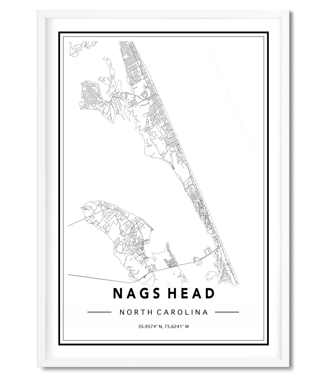 Nags Head NC Map Print Nags Head North Carolina Map Map Of Etsy
