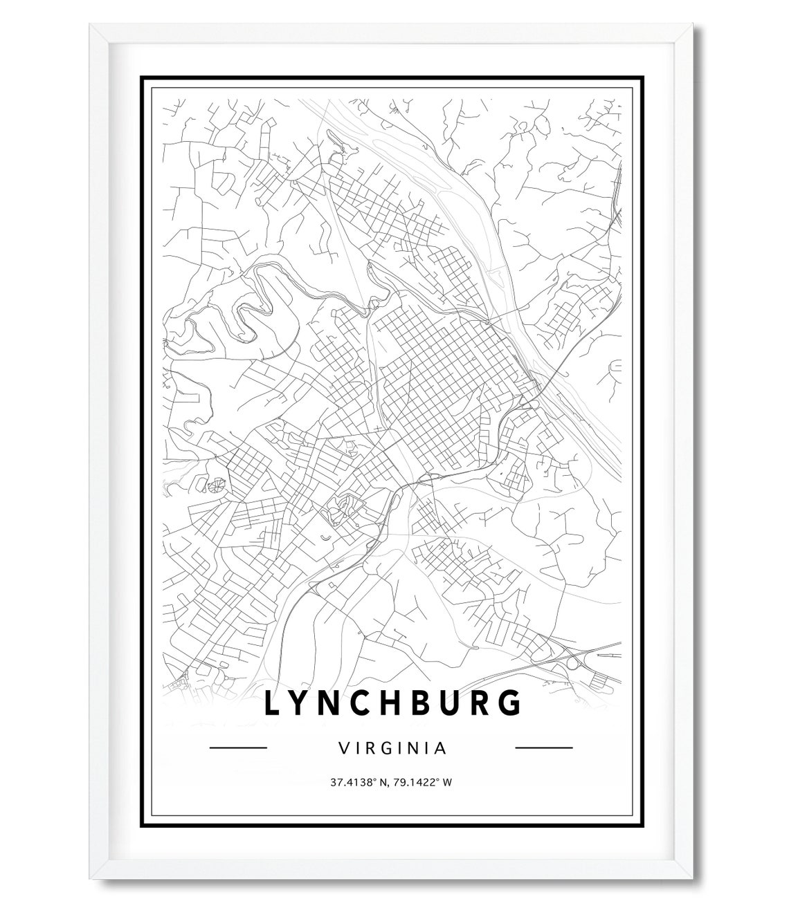Lynchburg VA Map Print Custom Map Print Lynchburg VA Map Etsy