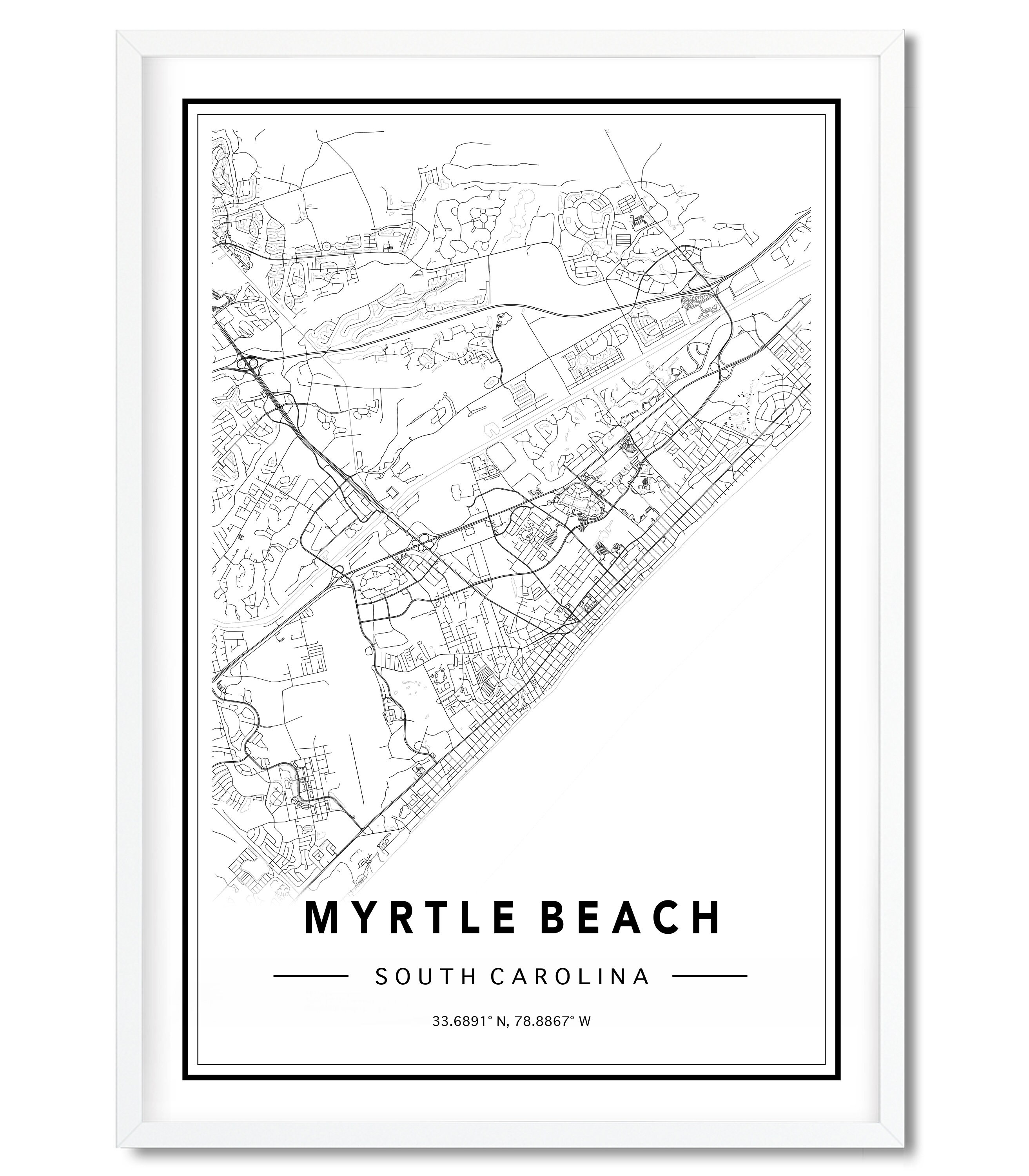 Myrtle Beach Map Print Custom Map Print Myrtle Beach Map | Etsy